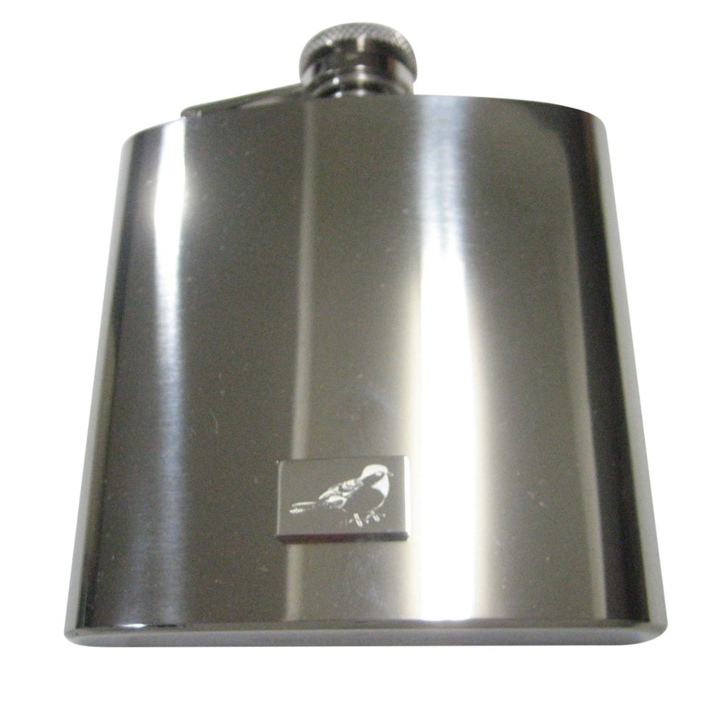 Silver Toned Rectangular Etched Chickadee Bird 6o… - image 1